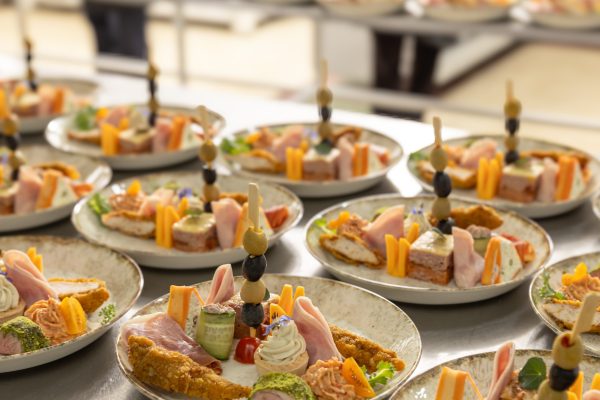 Assorted gourmet appetizers Assorted gourmet appetizers beautifully arranged on plates at a professional catering service